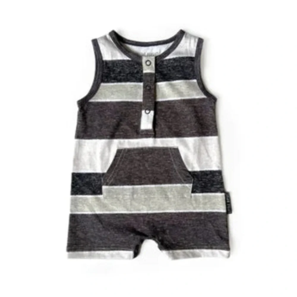 Little Bipsy Black Gray Washed Stripe Shorty Romper 18-24 Months